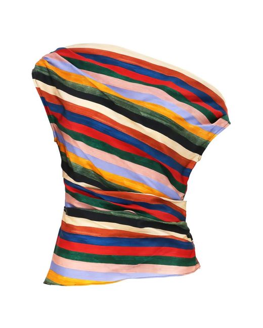 Staud Red Phare Striped Silk Top