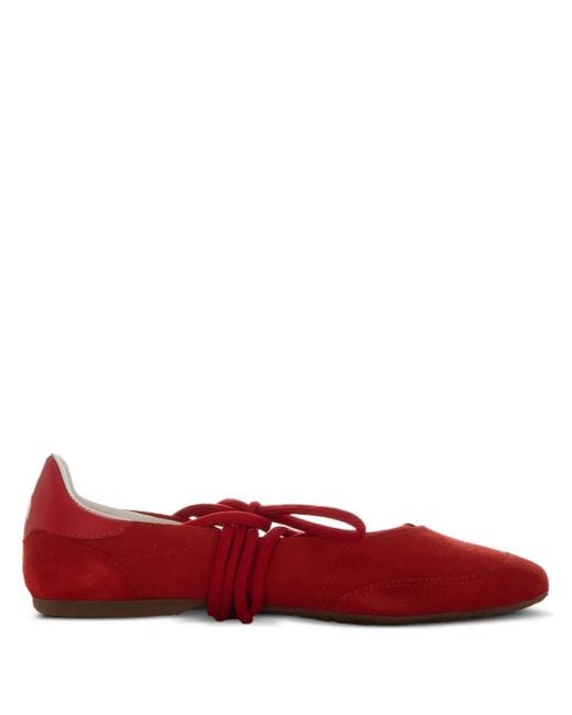 Patrizia Pepe Red Lace-Up Suede Ballet Flats
