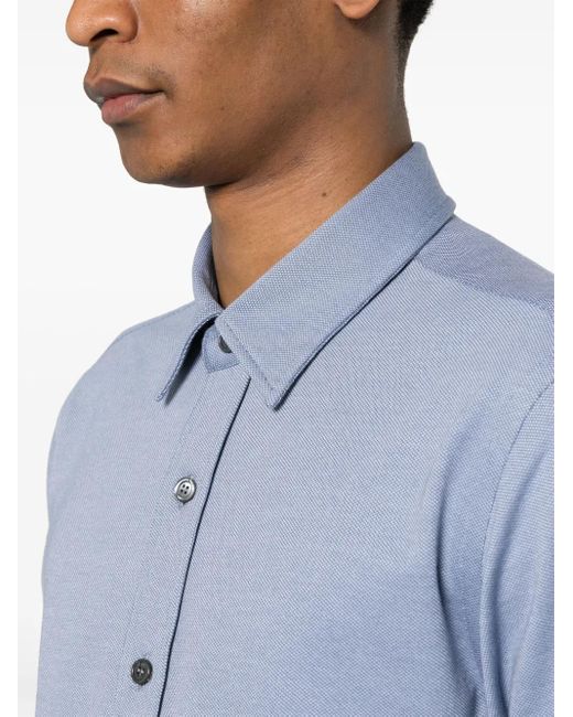 Brioni Blue Long-Sleeves Cotton Shirt for men