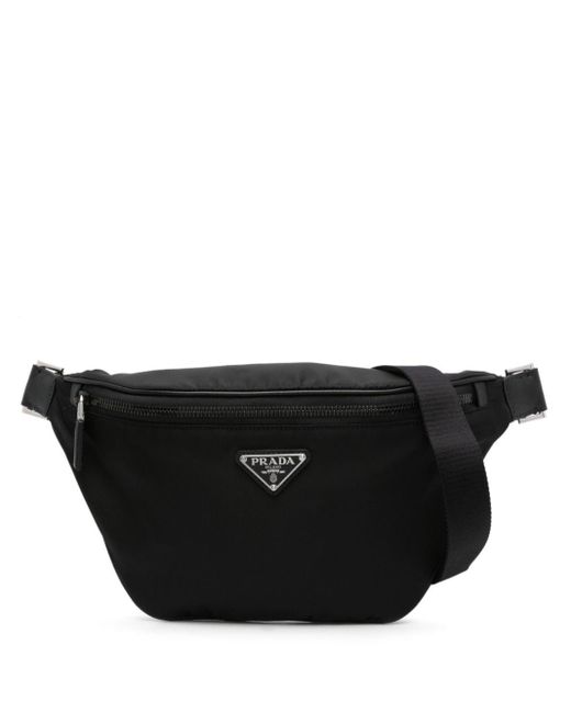 Prada Black Re-nylon Enamel-logo Belt Bag for men
