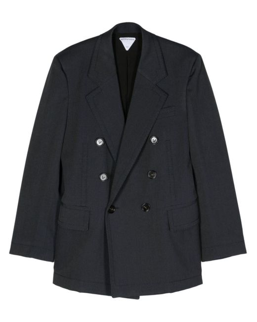 Double-breasted wool blazer di Bottega Veneta in Black da Uomo