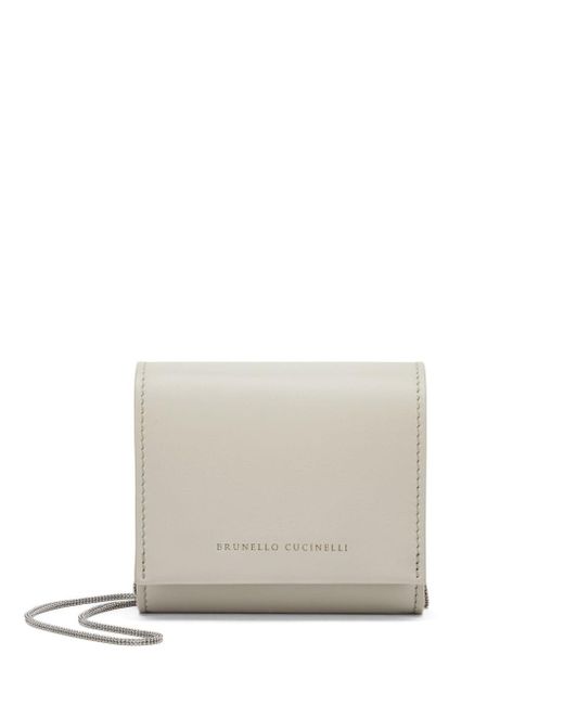 Brunello Cucinelli White Chain-detail Logo-debossed Leather Wallet