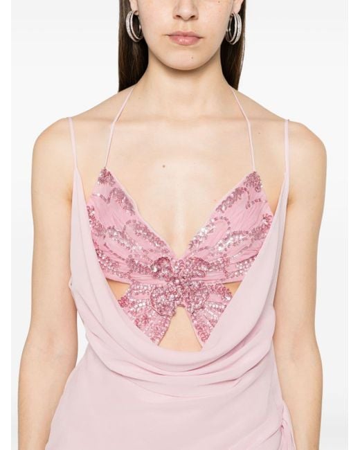 Blumarine Pink Butterfly-motif Silk Dress