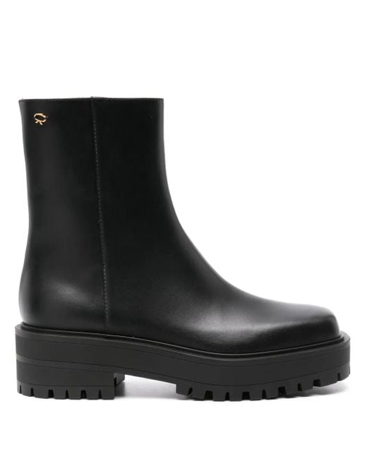 Gianvito Rossi Black Square Toe Leather Boots
