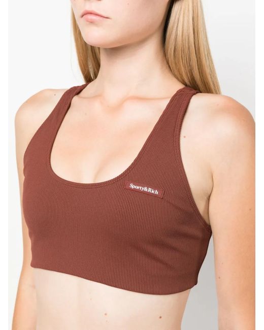 Sporty & Rich Brown Logo-Print Sports Bra