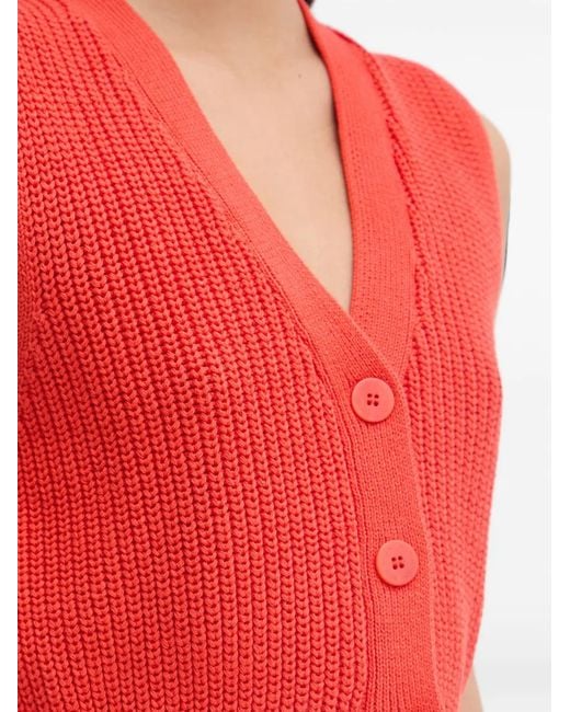 Mos Mosh Red Herbi Ribbed-Knit Peplum Cardigan