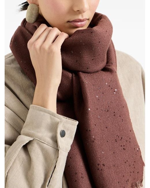 Brunello Cucinelli Brown Frayed Scarf