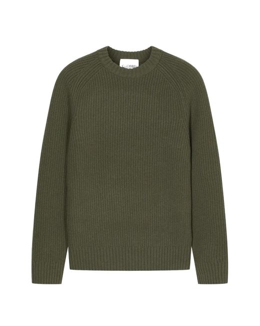 Closed Green Ribbed-Knit Raglan-Sleeve Sweater for men