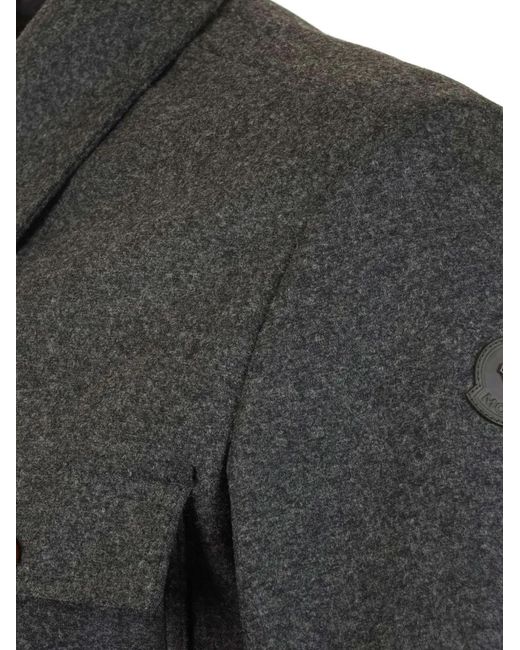 Moncler Gray Logo-Patch Button-Up Shirt Jacket for men