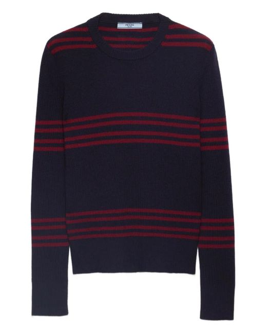 Prada Blue Gerippter Pullover mit Streifen