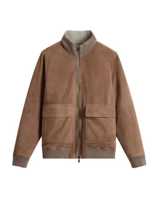 Woolrich Brown Ribbed-Cuff Suede Bomber for men