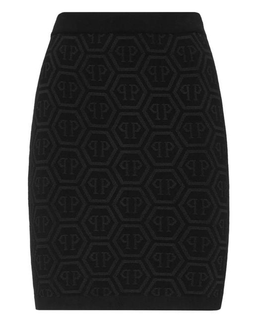 Philipp Plein Black Jacquard-Monogram Mini Skirt