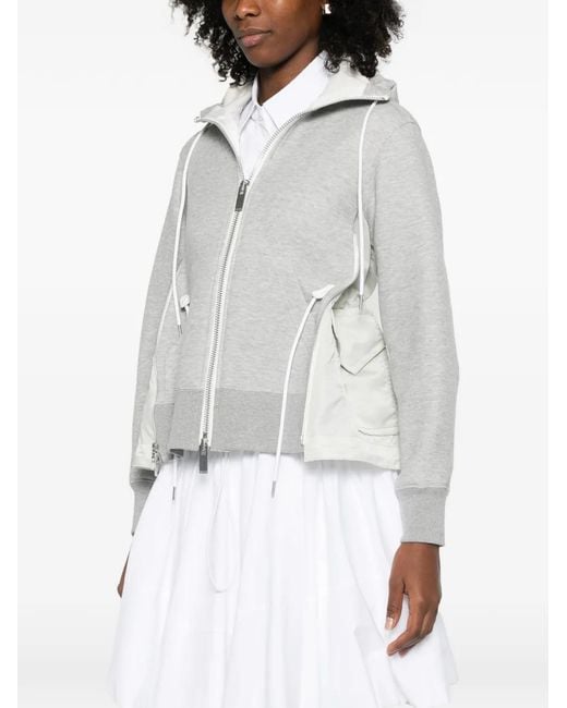 Sacai White Cotton Zipped Hoodie
