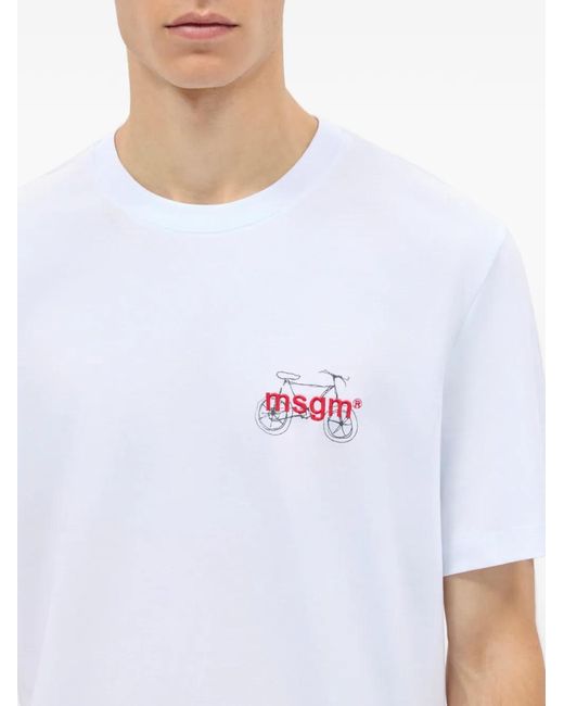MSGM White Logo-Embroidered T-Shirt for men