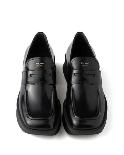 Prada Black Sole Flat Shoes With Glossy Finish And Moder