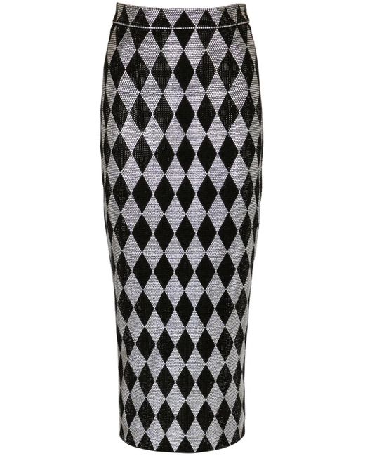 Jupe Mi-Longue À Détails De Strass Balmain en coloris Black