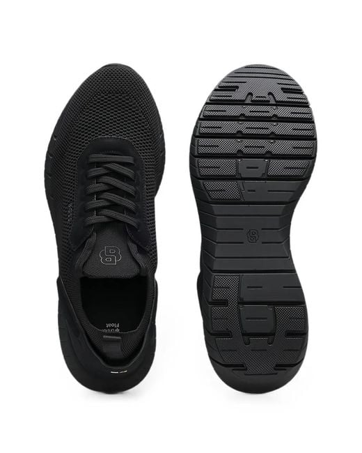 Boss Black Mesh-Knit Lace-Up Sneakers for men