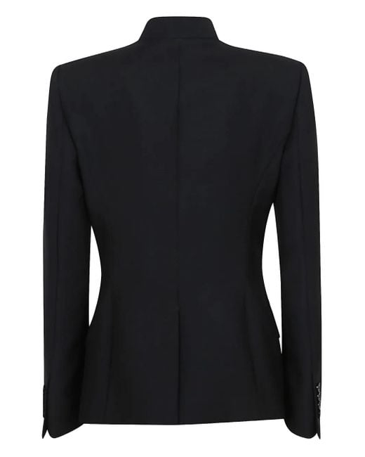 Alexander McQueen Black Mandarin-Collar Button-Front Fitted Jacket