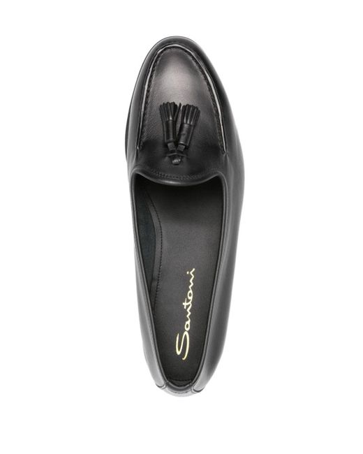 Santoni Black Tassel-detail Leather Loafers