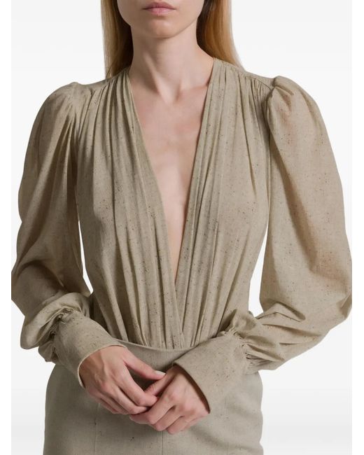 Alberta Ferretti Natural Long-Sleeve Bodysuit