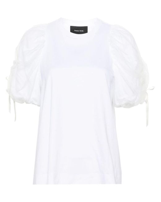 Simone Rocha White T-Shirt mit gerafften Ärmeln