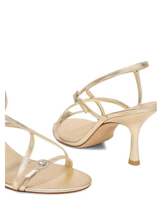Stuart Weitzman Natural Kensington Strappy Crystal-Embellished Heeled Sandals