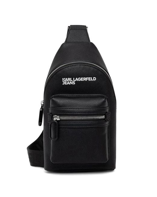 Karl Lagerfeld Black Logo-Print Zip-Around Backpack for men