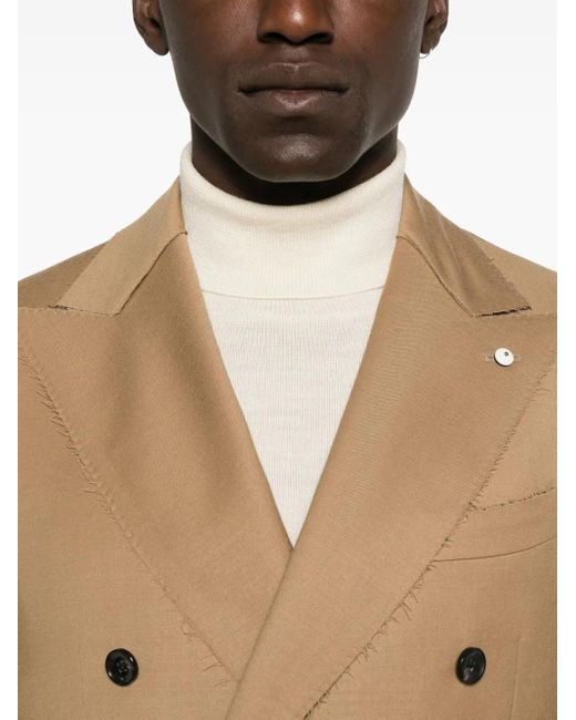 L.b.m. 1911 Natural Double-Breasted Frayed-Edge Blazer for men