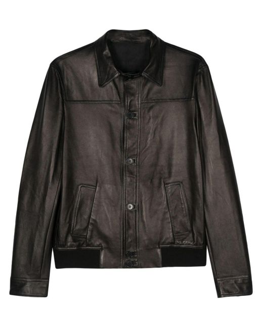 Salvatore Santoro Black Seam-detail Leather Jacket for men