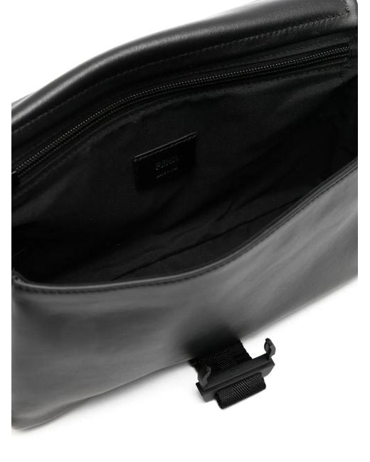 Fendi Black Flux Buckle Leather Messenger Bag for men