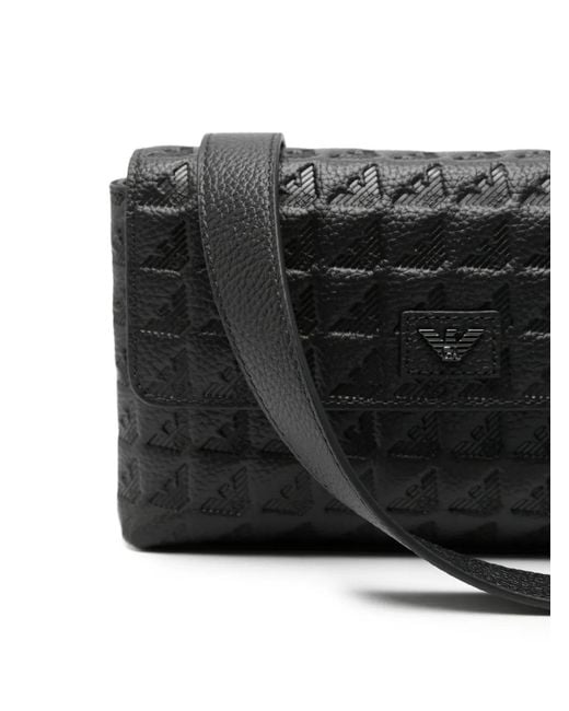 Emporio Armani Black Embossed Messenger Bag for men