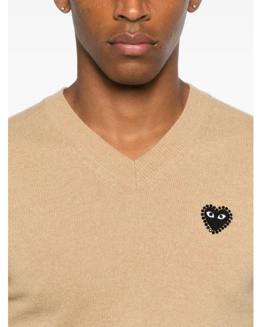 COMME DES GARÇONS PLAY Natural Heart-Embellished V-Neck Sweater