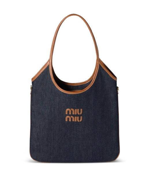 Miu Miu Blue Ivy Leather-Trimmed Denim Shoulder Bag