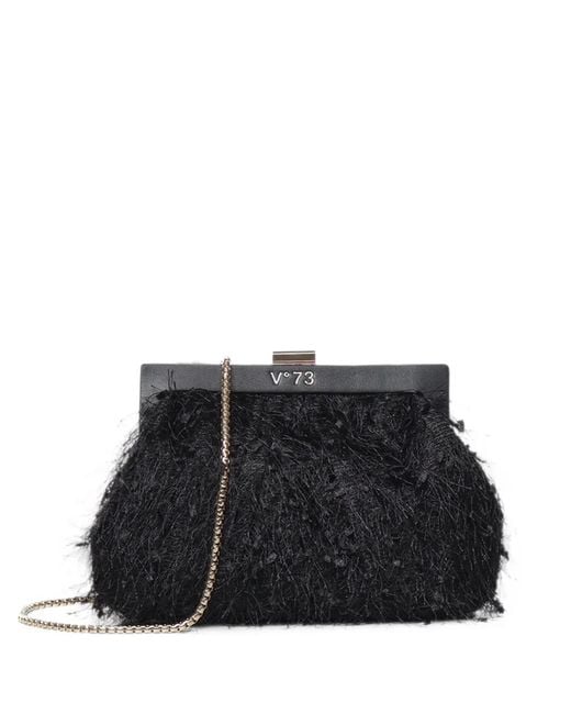 V73 Black Feather-Effect Clutch Bag
