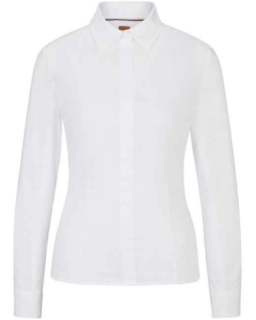 Boss White Langärmeliges Hemd