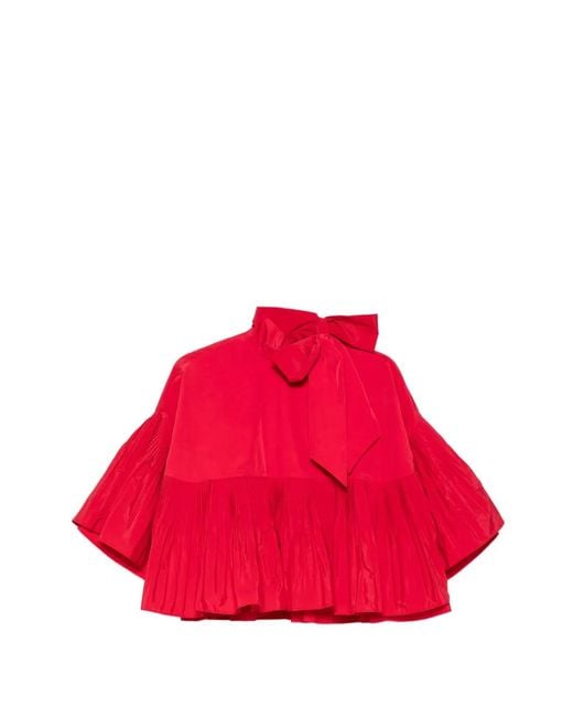 Psophia Red Pleated Pussy-Bow Cape