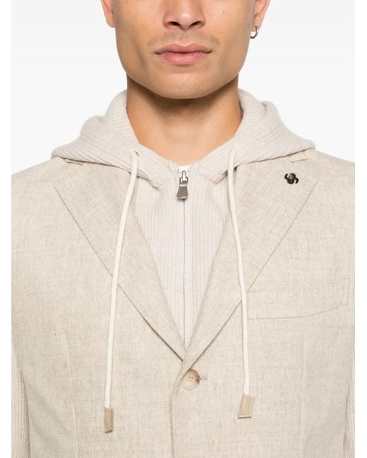 Gran Sasso White Hooded Panelled Blazer for men