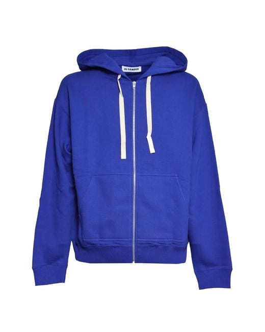 Jil Sander Blue Zip-Up Drawstring Hoodie for men