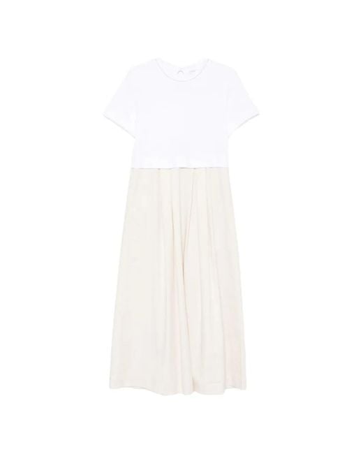 Peserico White Pleated-Skirt Panelled Dress