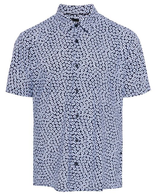 Boss Blue Flower-print Button-down Shirt for men