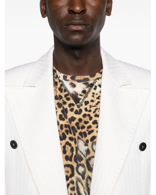 Roberto Cavalli White Jaguar-print Cotton T-shirt for men