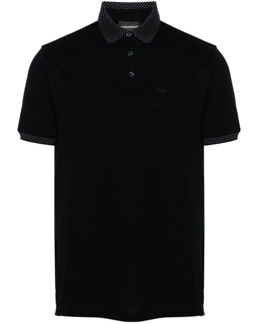 Emporio Armani Black Contrasting-trim Cotton Polo Shirt for men