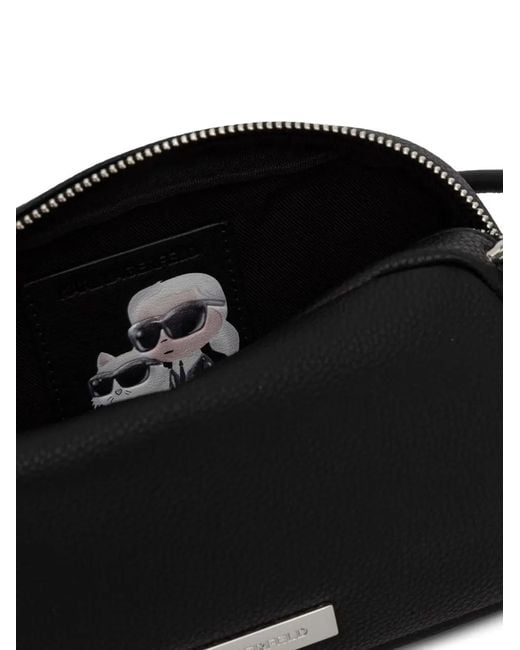 Karl Lagerfeld Black Logo-Plaque Pebbled-Texture Crossbody Bag