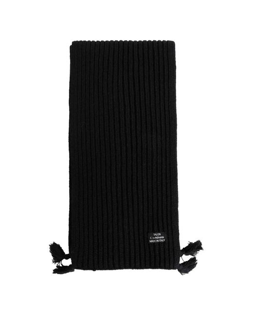 SALON C. LUNDMAN Black Ribbed Tassel-Detail Scarf for men