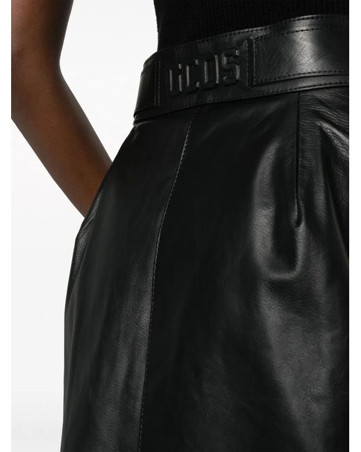 Gcds Black Logo-Embossed Leather Maxi Skirt