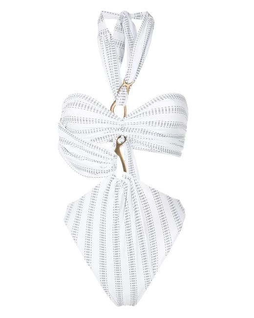 Amir Slama White Asymmetric Halter-Neck Swimsuit