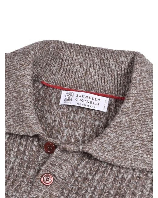 Brunello Cucinelli Gray Button-Placket Polo Shirt for men