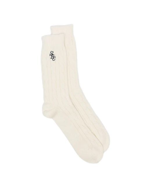 Sporty & Rich White Cable-Knit Logo-Embroidered Socks
