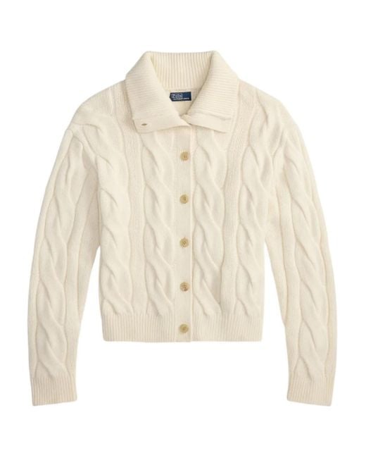 Cardigan En Maille Torsadée À Col Montant Polo Ralph Lauren en coloris White