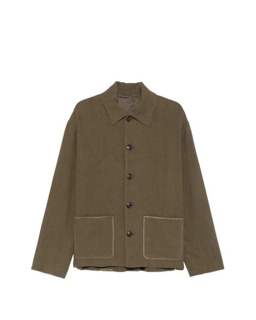 Commas Green Palm-Embroidered Patch-Pocket Overshirt for men
